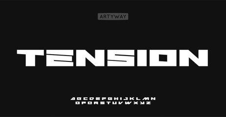 Aufkleber - wide bold alphabet, modern geometric letters, thick powerful font for industrial and futuristic logo