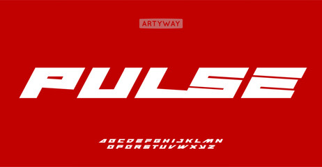 Aufkleber - Power movement alphabet, bold slanted letters, dynamic font for automotive logos, speed headlines, impactful sports branding, and race game typography. Vector typeset.