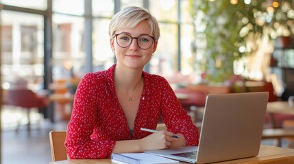 Sticker - The Woman with Laptop Smiling