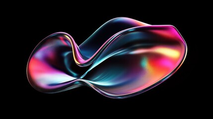 Poster - dark holographic iridescent neon fluid background in curved glass waves ideal for banners and wallpa