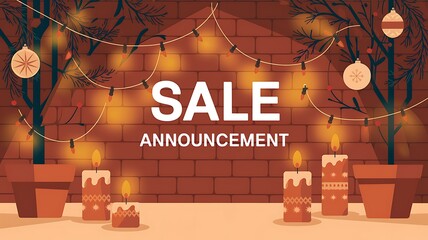 Christmas Sale Announcement with Candles and Brick Wall