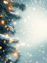 Wall Mural - christmas background. xmas tree with snow decorated with garland lights, holiday festive background.
