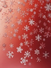 Wall Mural - christmas illustration with various small snowflakes on gradient background in red colors