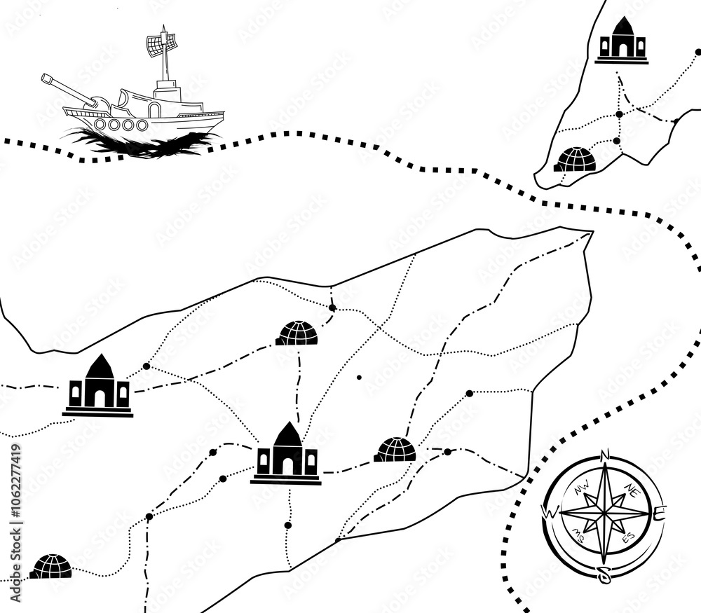 Wars Maps Basic War map icon vector illustration with compass and battlefield symbols ...