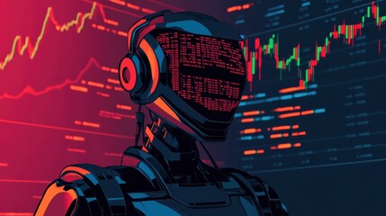 futuristic robot with data visualization background