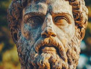 A detailed illustration of a sculpture resembling an ancient Greek philosopher with intricate features and a serene expression.