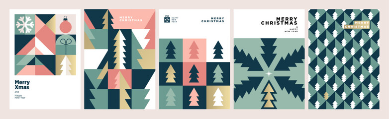 Wall Mural - christmas and new year cards collection. modern abstract vector illustrations for greeting card, par