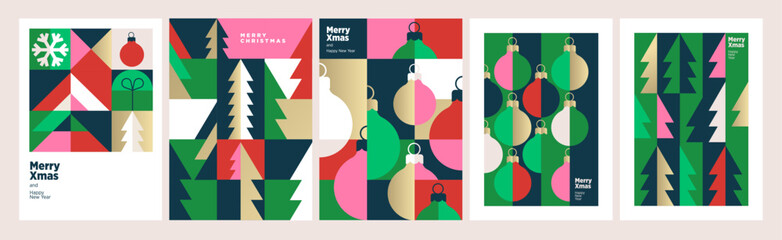 Wall Mural - merry christmas and happy new year greeting cards. vector illustration concepts for background, gree