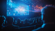 © Oleksandr - Giant Projector Casting a Beam of Light Over an Audience, with Floating Holographic Charts and Data