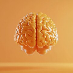 Vibrant Orange Brain Anatomy Illustration on Minimalist Background