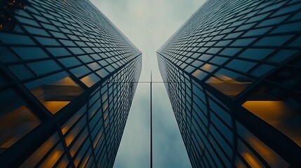 Wall Mural - two modern skyscrapers reaching towards a cloudy sky.