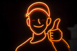 © Neon Gallery - An energetic neon outline of a satisfied patron making a positive gesture with their thumbs, standing out on a dark background.