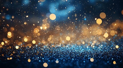 Wall Mural - Glittering gold and blue bokeh lights creating a festive atmosphere, ideal for holiday themes.