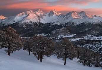 Wall Mural - Sunrise over a beautiful winter landscape in the mountains.