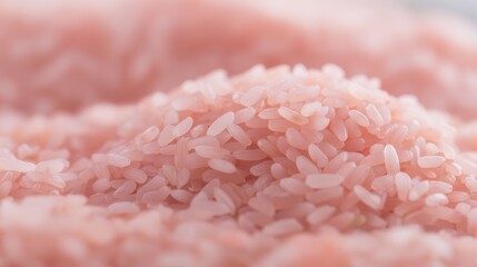 Wall Mural - Close-up of pink rice intricately arranged in a thick circle, showcasing Japanese culinary artistry during a serene morning setting