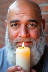 Poster - A man with a white beard holding a candle