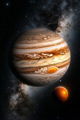 Wall Mural - jupiter and its two planets in space with stars in the background