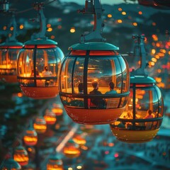 Wall Mural - Close-up of Ferris wheel cabins with people enjoying the view.