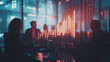 © Teeraphon - Professional business team working on a project together in the office Using innovation economic growth charts and network connections to accompany the data. in analyzing future trends