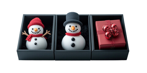 Wall Mural - set of black box with include snowman isolated on transparent background, png elements collection.