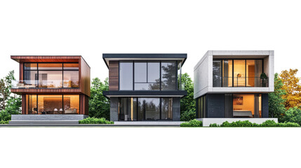 Wall Mural - set of modern house isolated on transparent background, png elements collection.