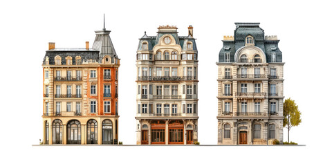 Wall Mural - set of old town isolated on transparent background, png elements collection.