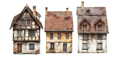 Wall Mural - set of old house isolated on transparent background, png elements collection.
