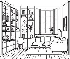 Wall Mural - Linear sketch of an interior. Hand drawn vector illustration of a sketch style