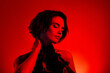 © Beauty Hero - Photo of elegant alluring fancy woman enjoying night event occasion in red neon disco nightclub