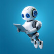 © SaddhaVisual - AI Robot using tablet floating or flying isolated on light blue background
