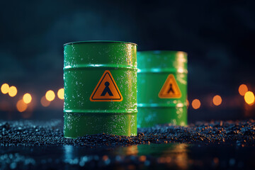 chemical waste barrels in barren industrial landscape, highlighting importance of regulation and saf
