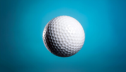 Golf ball floating or flying isolated on light blue background