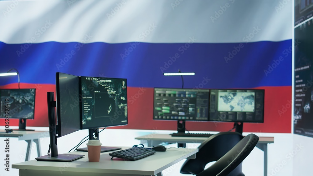 Empty russian command center for the military using high tech gear to ...