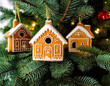 © Monica - gingerbread house ornaments on a Christmas tree AI