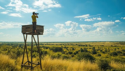  Man Observing Wildlife from Elevated Platform