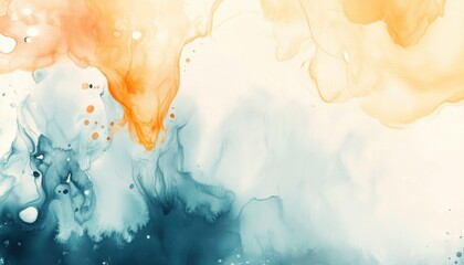 Aufkleber - Abstract Ink Painting with Orange and Blue Swirls