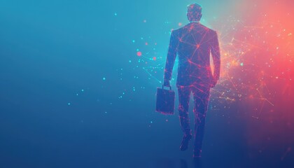 Fototapete - A Digital Silhouette of a Businessman Walking with a Briefcase