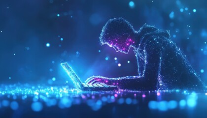 Digital Silhouette of a Person Working on a Laptop