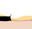 © Warunporn - Man jumping from cliff into abstract pink ocean or desert. Outdoor Adventure Lifestyle. Summer Fun.