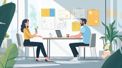 Wall Mural - Business Colleagues Talking at Their Office Desk