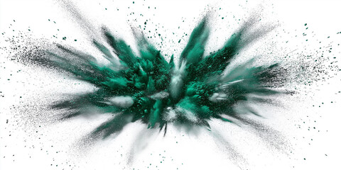 Green powder exploding on white background creating a beautiful abstract effect