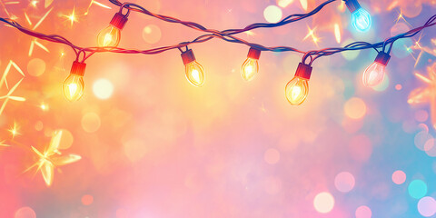 Poster - Colorful string lights shining on a festive bokeh background