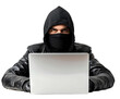 © Novian - Isolated Hacker Figure with Laptop on Transparent Background