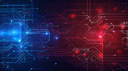 Wall Mural - advanced tech background with red and blue holographic hud elements, cascading coding lines, and glo
