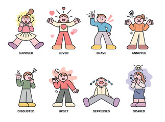 Wall Mural - a collection of iconic human characters expressing positive and negative emotions.3 outline simple v