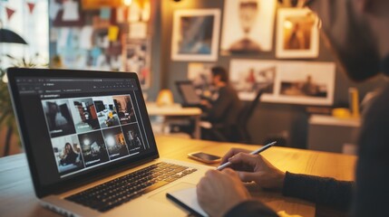 Wall Mural - Person Working on a Laptop in a Creative Studio