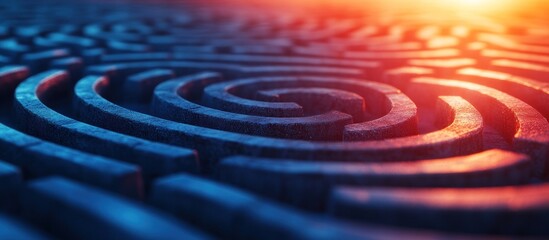 Wall Mural - abstract spiral maze with blue and red light.