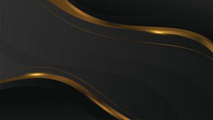 Wall Mural - abstract luxury black and gold wavy shape background wallpaper illustration