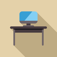 Wall Mural - simple yet stylish office desk features a computer monitor glowing with a vibrant blue screen, perfe