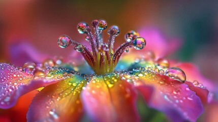 Aufkleber - Colorful Flower with Dew Drops in Macro Shot